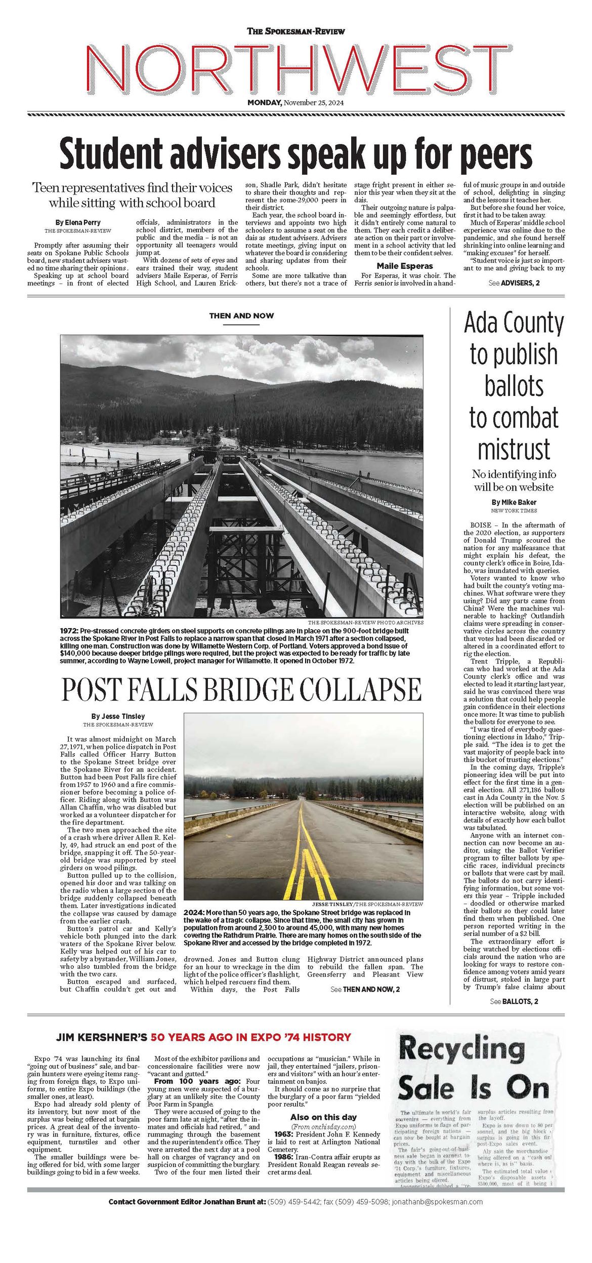 Northwest Front Page for Nov. 25, 2025 The SpokesmanReview