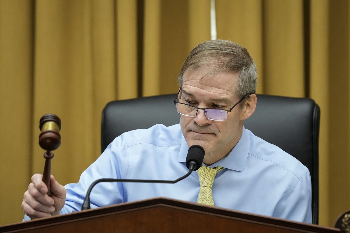 Rep. Jim Jordan, R-Ohio, chairman of the House Judiciary Committee, strikes the gavel to start a hearing on U.S. border issues, on Capitol Hill, Feb. 1, 2023, in Washington, D.C.    (Drew Angerer/Getty Images North America/TNS)