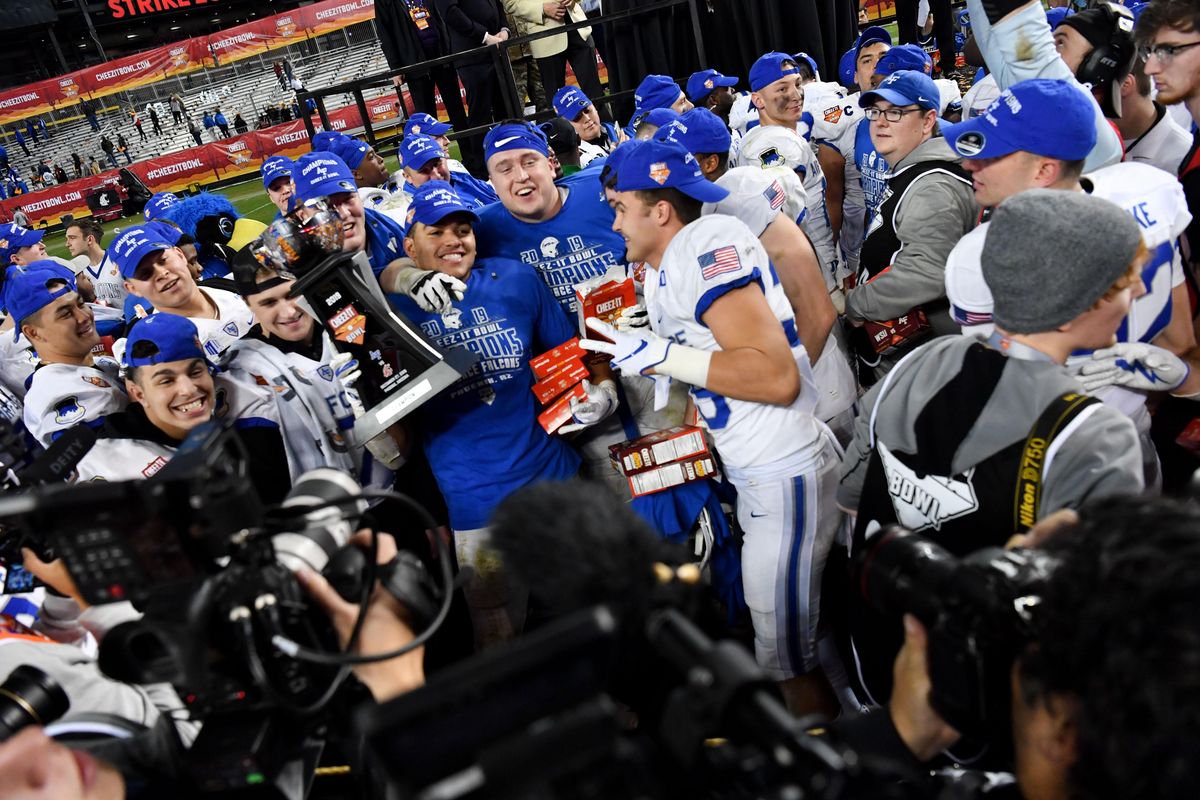 Air Force celebrates after defeating WSU during the second half of the Cheez-It Bowl on Friday, December 27, 2019, at Chase Field in Phoenix, Ariz. Air Force won the game 31-21. (Tyler Tjomsland / The Spokesman-Review)