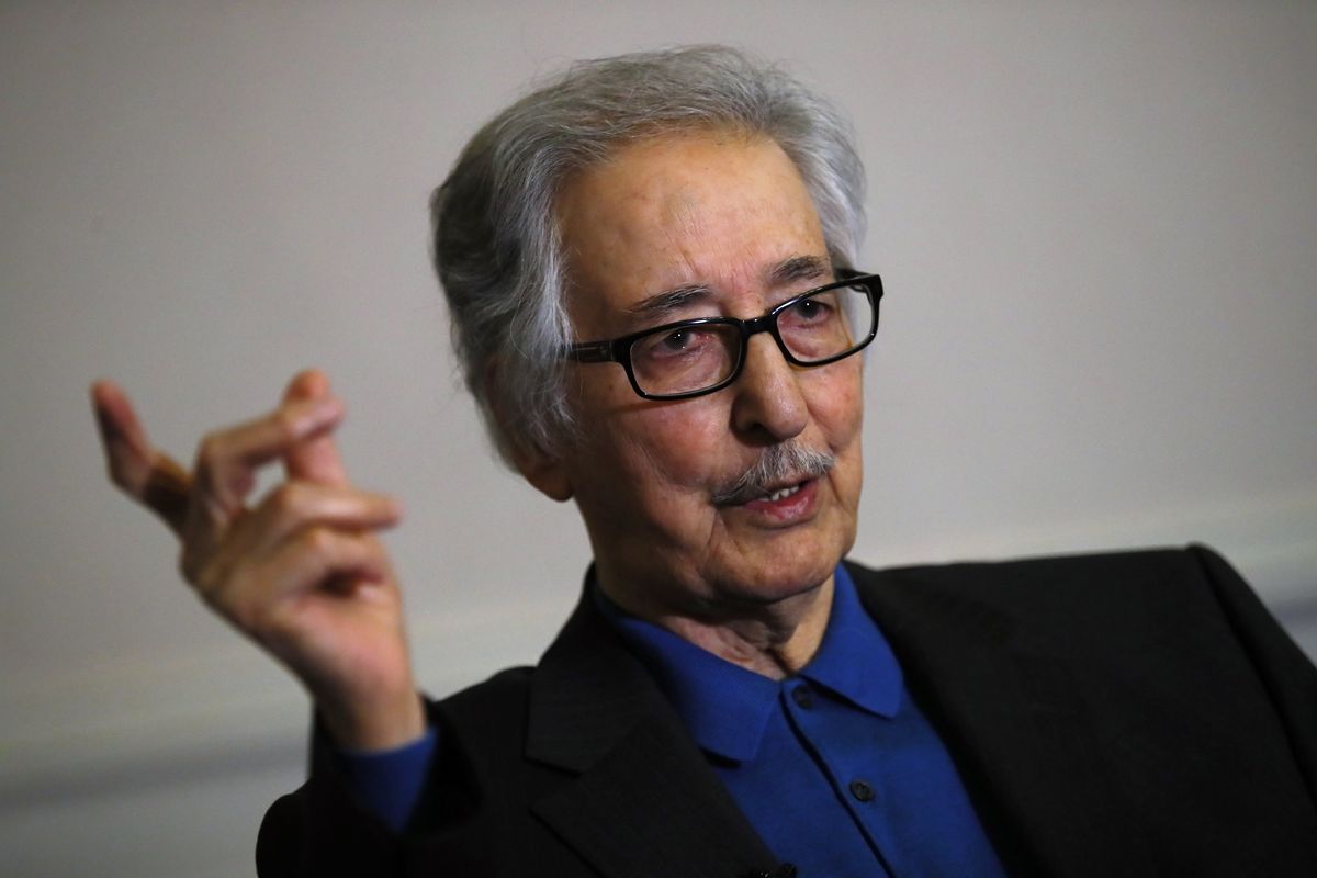 In this photo taken on Jan. 29, 2019, former Iranian President, Abolhassan Banisadr, speaks during an interview with the Associated Press in Versailles, west of Paris, France. Banisadr, Iran