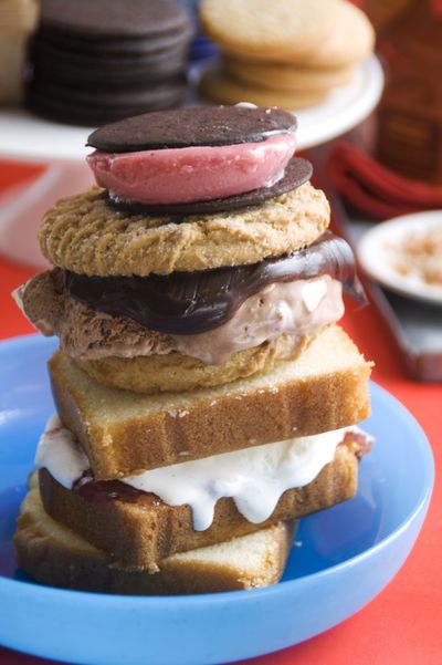 A variety of “breads” and fillings make for a mouth-watering ice cream sandwich buffet. (Associated Press)