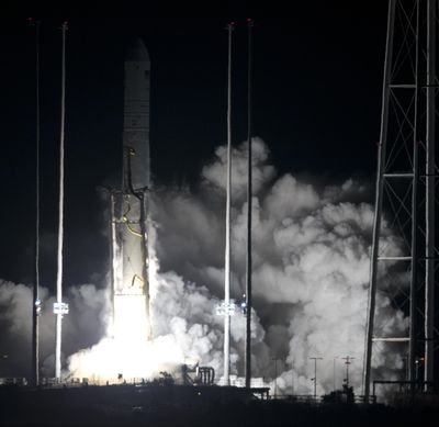 Northrop Grumman Antares rocket lifts off from the launch pad at NASA’s Wallops Flight Facility in Wallops Island, Va., on Saturday, Nov. 17, 2018. The rocket will deliver supplies to the International Space Station. (Steve Helber / AP)