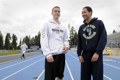 Mark Weller, left, and Marzell Jenkins, on the SFCC track. (Jesse Tinsley / The Spokesman-Review)