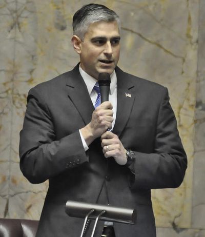 OLYMPIA -- Sen. Mike Baumgartner, R-Spokane, argues in favor of a proposed fix to the state’s charter schools during a debate Thursday. (Jim Camden / The Spokesman-Review)