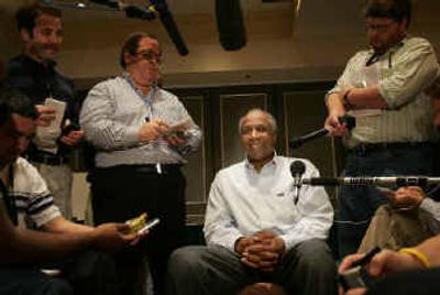 
Montreal Expos turned Washington Nationals manager Frank Robinson talks with reporters on Sunday.
 (Associated Press / The Spokesman-Review)