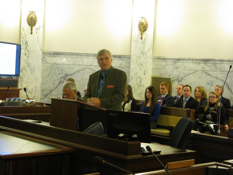 Idaho Health & Welfare Director Dick Armstrong discusses the state's Medicaid program in a presentation to the Legislature's Joint Finance-Appropriations Committee on Monday (Betsy Russell)