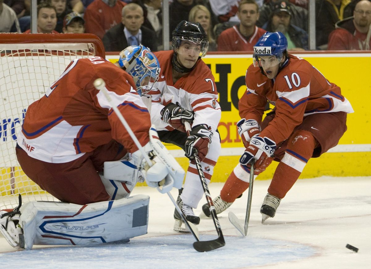 Ondrej Roman (10), playing for the Czech Republic, is caught in a dispute between the NHL and International Ice Hockey Federation. (Associated Press / The Spokesman-Review)