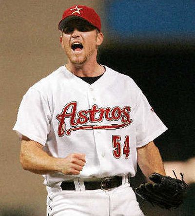 
Houston reliever Brad Lidge reacts after recording the final out Saturday. 
 (Associated Press / The Spokesman-Review)