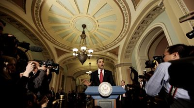 President Barack Obama speaks to members of the media on Capitol Hill on Tuesday between his meetings with the House and Senate leaderships.  (Associated Press / The Spokesman-Review)