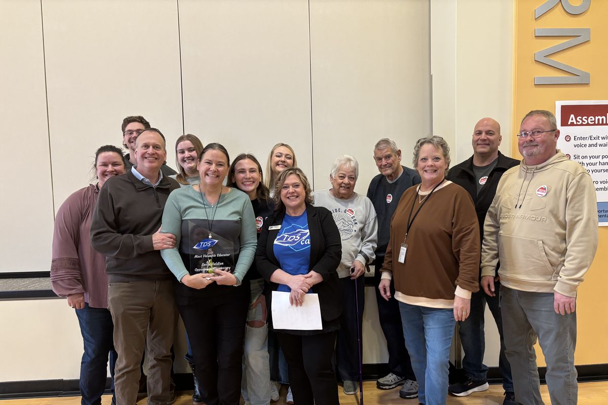 Fifth-grade teacher Leslie Geldien of Opportunity Elementary School in Spokane Valley, second from left, received the Most Valuable Educator Award. (Courtesy TDS Telecommunications)