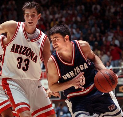 In this 2003 file photo, Gonzaga's Blake Stepp drives in the second overtime against Arizona in Salt Lake City. (FILE)