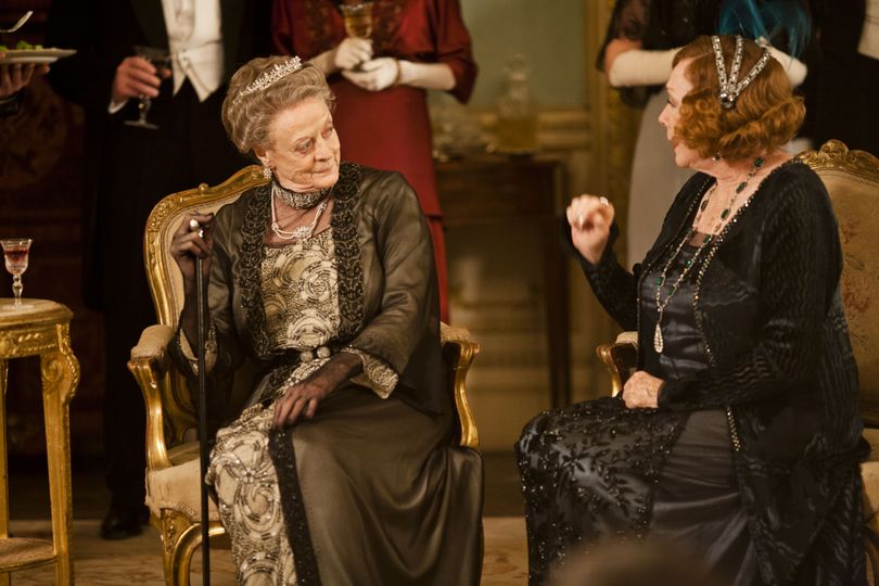 This undated publicity photo provided by PBS shows Maggie Smith as the Dowager Countess, left, and Shirley MacLaine as Martha Levinson from the TV series, 