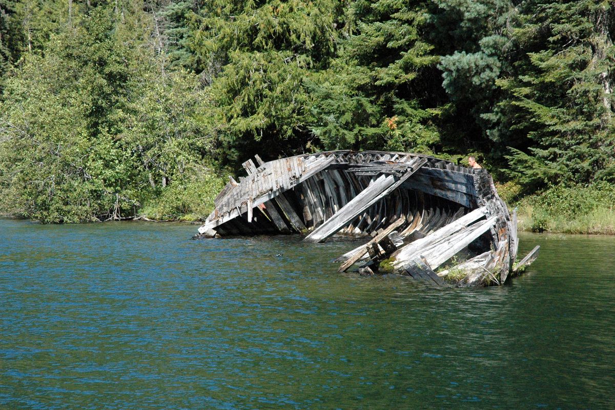 On the shore of Priest Lake at Lion Head Campground in Priest Lake State Park sit the remains of the wood burning, steam generated tug Tyee II. The tug provides a reminder of a bygone era. 