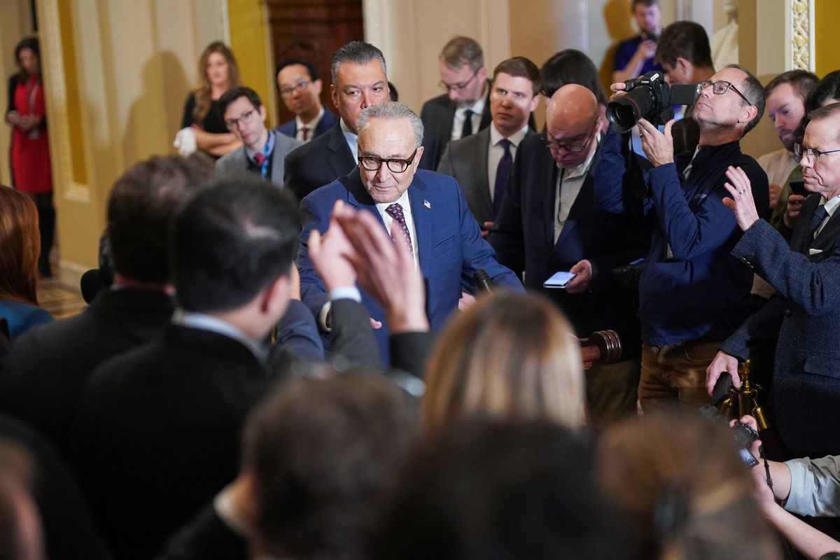 U.S. Senate Minority Leader Chuck Schumer, D-N.Y., speaks to members of the media after the weekly Senate Democratic caucus policy luncheon at the U.S. Capitol in Washington, D.C., U.S., January 28, 2026.  (Reuters)