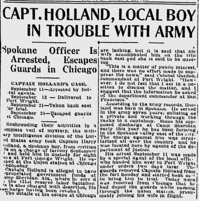 “Details of his escape at Chicago are lacking,” said the Chronicle, but now both he and his wife were missing. (Spokane Daily Chronicle archives)