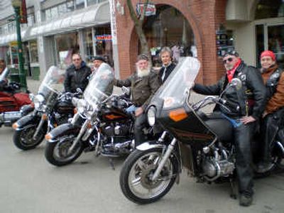 
Coeur d' Alene Mayor  will participate in the run down Sherman Avenue to kick off Motorcycle Awareness Month. From left to right are Paul Riess, Dave Cazel, Tom Taylor with Bloem, and Ron and Belinda Carson. Photo courtesy of Barbara Gerry
 (Photo courtesy of Barbara Gerry / The Spokesman-Review)