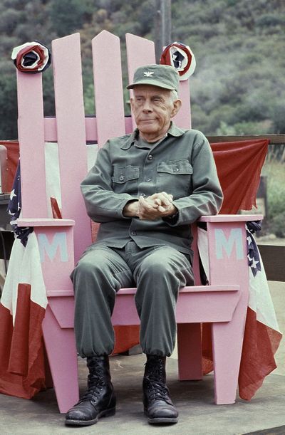 Harry Morgan on the set of M*A*S*H in 1982. (Associated Press)