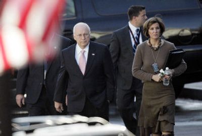 Vice President Dick Cheney walks back to his office in the White House after giving a television interview Wednesday. At right is Mary Mataline, his former communications director.
(Associated Press / The Spokesman-Review)