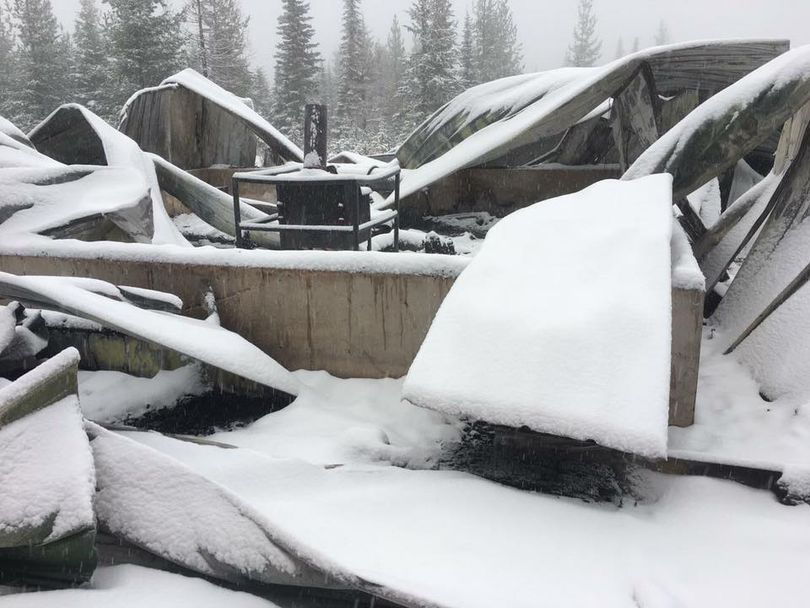 Remains of the Skitwish snowmobile warming hut reportedly after November 2016 fire. (Facebook)