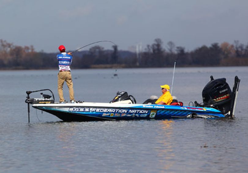 Brandon Palaniuk of Rathdrum casts during his first morning of competition at the Bassmaster Classic on Feb. 18, 2011, near New Orleans. (Courtesy photo)