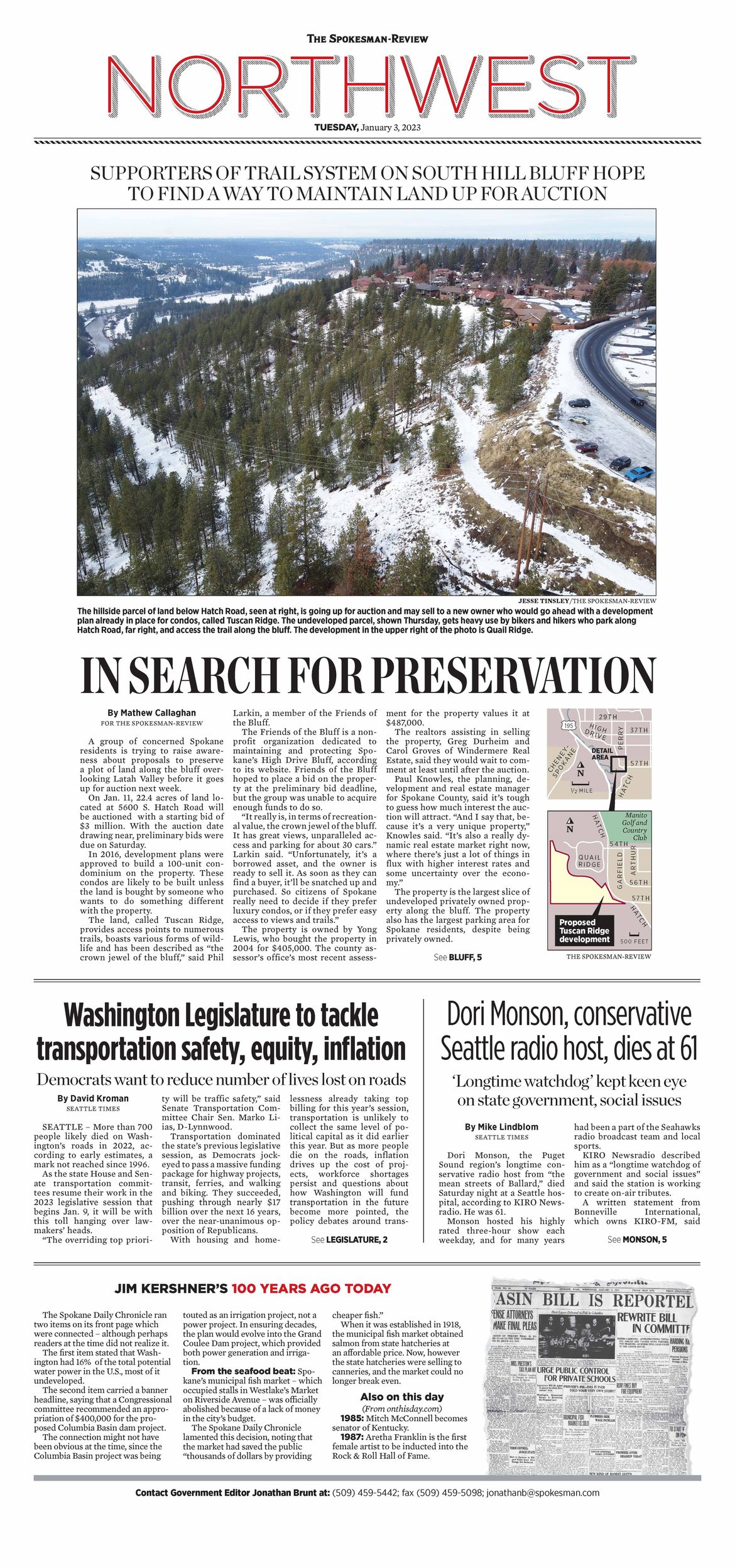 Northwest Front Page for Jan. 3, 2023 The SpokesmanReview