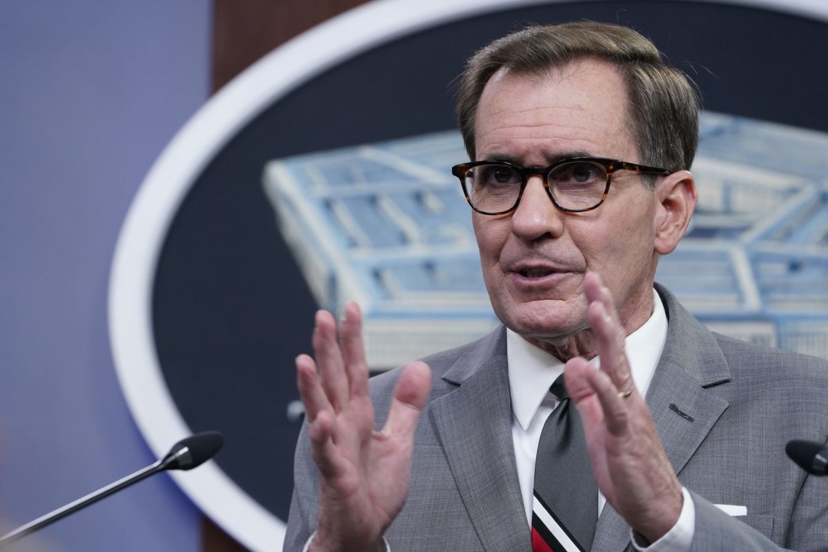 Pentagon spokesman John Kirby speaks during a briefing at the Pentagon in Washington, Monday, Aug. 9, 2021.  (Susan Walsh)