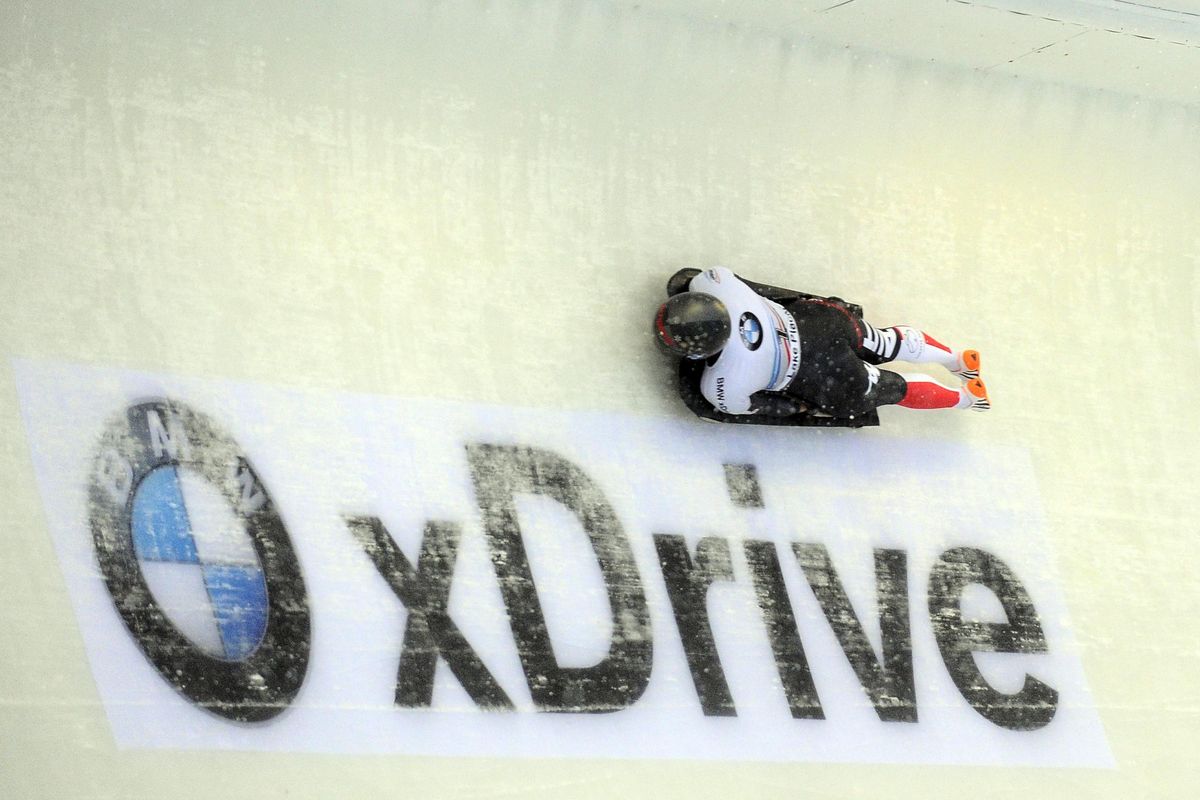 Janine Flock, of Austria, competes in the women’s skeleton World Cup race on Saturday, Dec. 17, 2016, in Lake Placid, N.Y. (Hans Pennink / Associated Press)