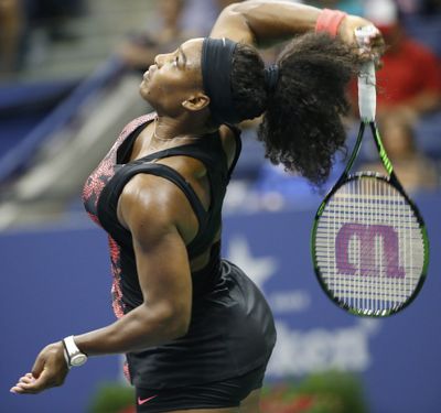 Serena Williams serves during her first round U.S. Open match against Vitalia Diatchenko. (Associated Press)
