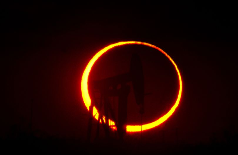 An annular eclipse is seen Sunday north of Odessa, Texas. The eclipse was visible to wide areas across China, Japan and elsewhere in the region before moving across the Pacific to be seen in parts of the western U.S. (Associated Press)