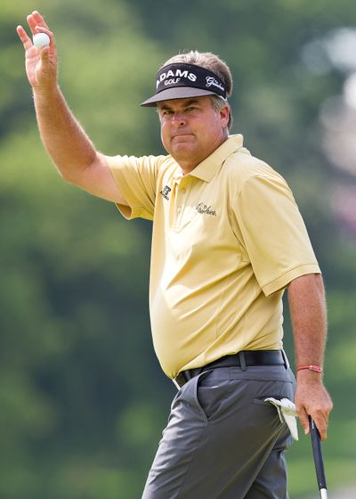 Kenny Perry matched the low round of the day with a 6-under 64 and sits two shots behind Michael Allen entering the final round. (Associated Press)