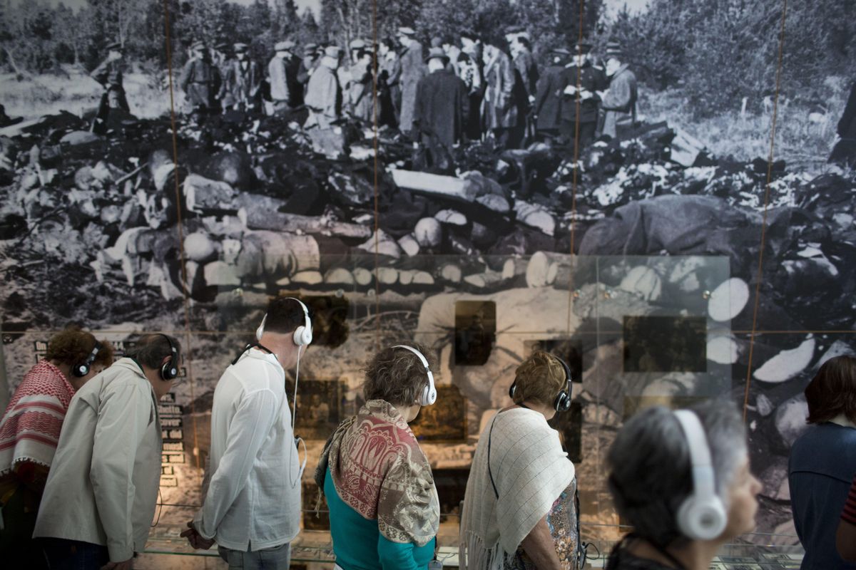 People visit the Yad Vashem Holocaust Memorial in Jerusalem, Sunday, April 23, 2017. Israel is marking the annual Holocaust Remembrance Day beginning at sunset Sunday. (Oded Balilty / Associated Press)