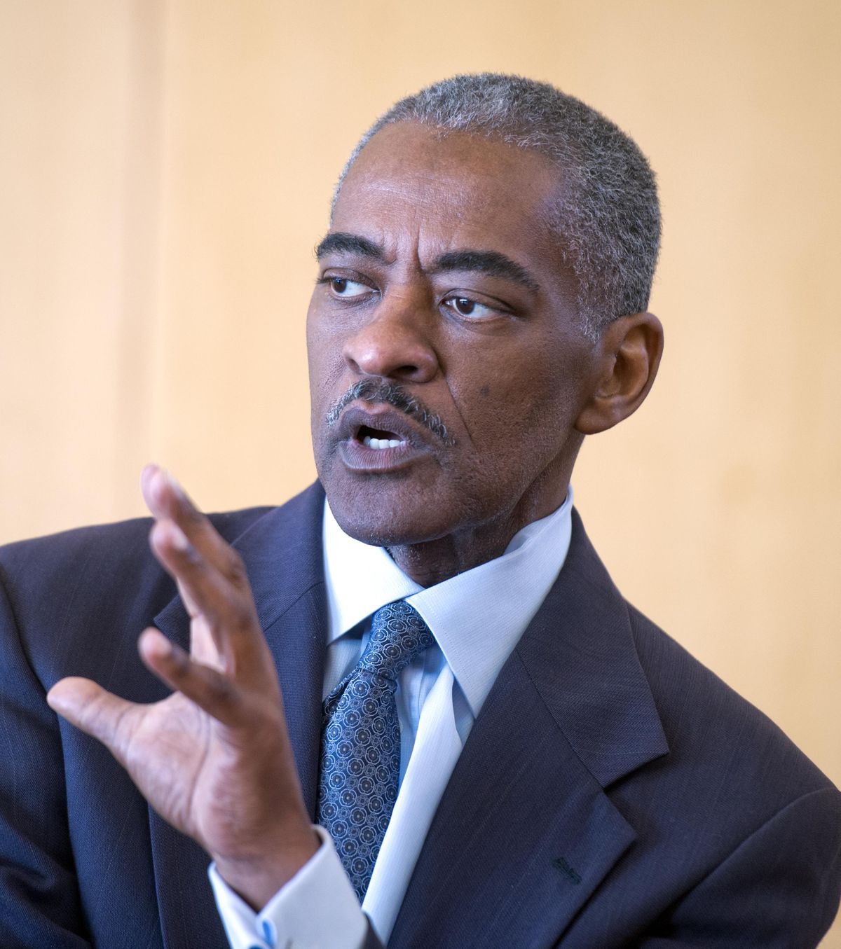 FILE- In this May 4, 2015, file photo, Elson Floyd, president of Washington State University, talks about the formation of the new WSU medical school. (Jesse Tinsley / The Spokesman-Review)
