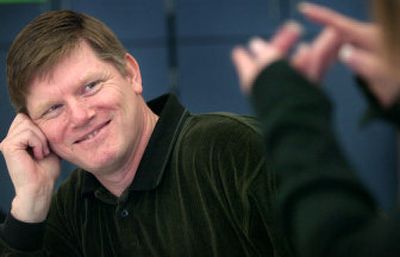 Russ Wiemers responds to a teacher using sign language at Spokane Falls Community College on Friday. Wiemers, who is getting certified as a sign language interpreter, is a former employee of Stimson Lumber. 
 (Holly Pickett / The Spokesman-Review)