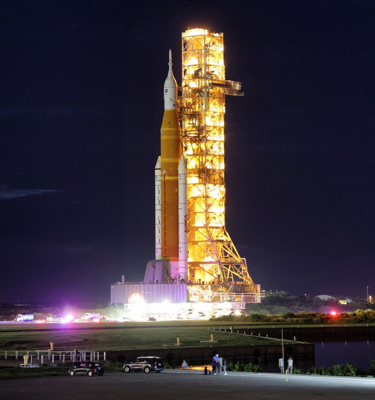 Taking shelter from from Hurricane Ian, NASA’s Artemis I is rolled back to the Vehicle Assembly Building early on Sept. 27 at Kennedy Space Center in Florida.  (Tribune New Service)