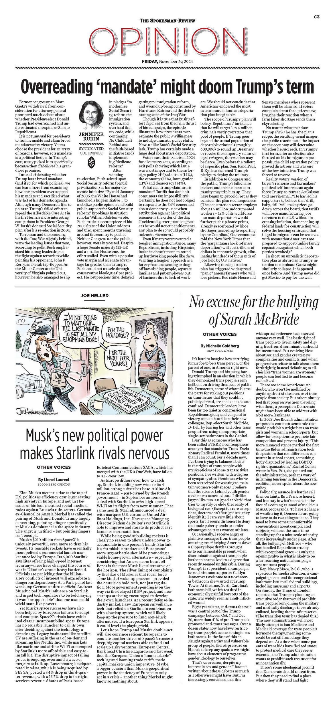 Opinion Front Page for Nov. 29, 2024 The SpokesmanReview