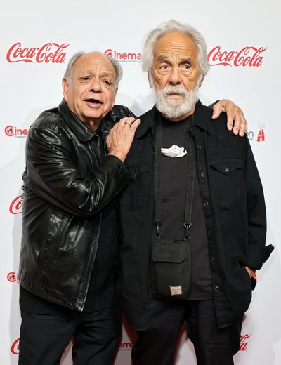 Cheech Marin, left, and Tommy Chong attend the CinemaCon Big Screen Achievement Awards at Omnia Nightclub at Caesars Palace during CinemaCon on April 3, 2025, in Las Vegas. (Ethan Miller/Getty Images North America/TNS)