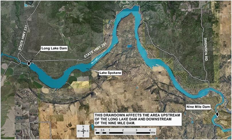 Long Lake Dam on the Spokane River west of Spokane creates Lake Spokane.
 (Avista)