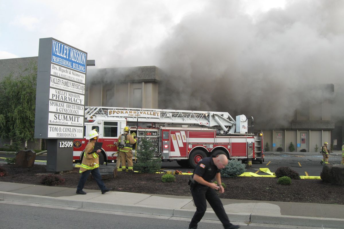 The Spokane Valley Fire Department battled a two-alarm fire at the Valley Mission Professional Building on Sept. 19., 2011. (Photo courtesy the Spokane Valley Fire Department)