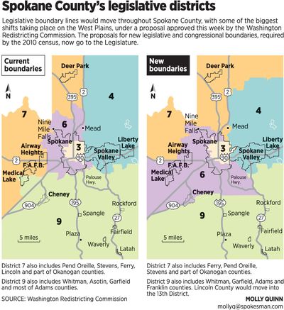 New legislative boundary lines in Spokane County.  (Graphic by Molly Quinn)