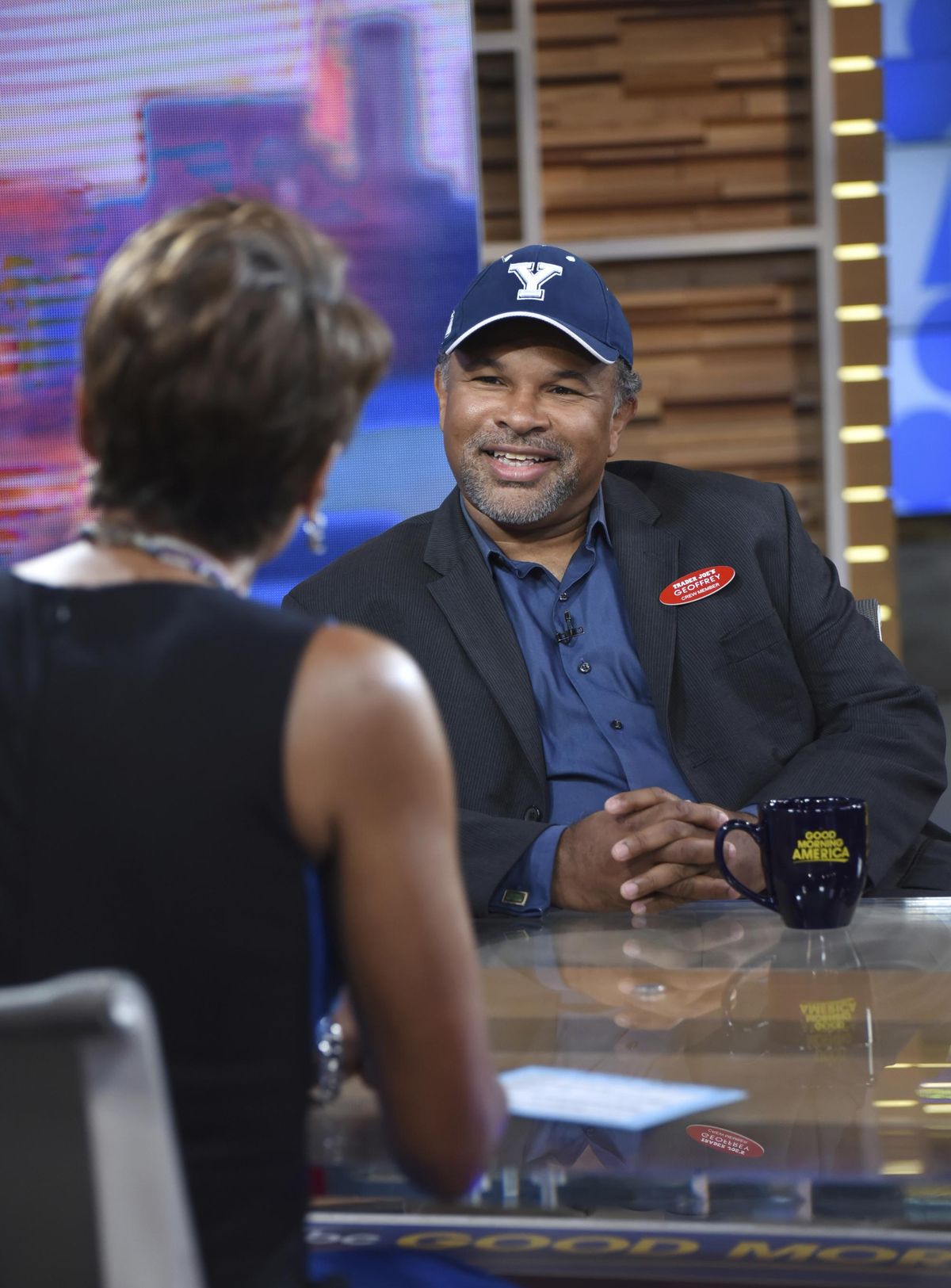 This image released by ABC shows co-host Robin Roberts, left, with “The Cosby Show” actor Geoffrey Owens during an interview on “Good Morning America,” Tuesday, Sept. 4, 2018, in New York. Owens says hes thankful for the support he has received since photos of him working a regular job at a grocery store showed up on news sites. He said on ABCs Good Morning America that he did feel some people were trying to job shame him. But he stressed that every job is worthwhile and valuable. (Paula Lobo / AP)