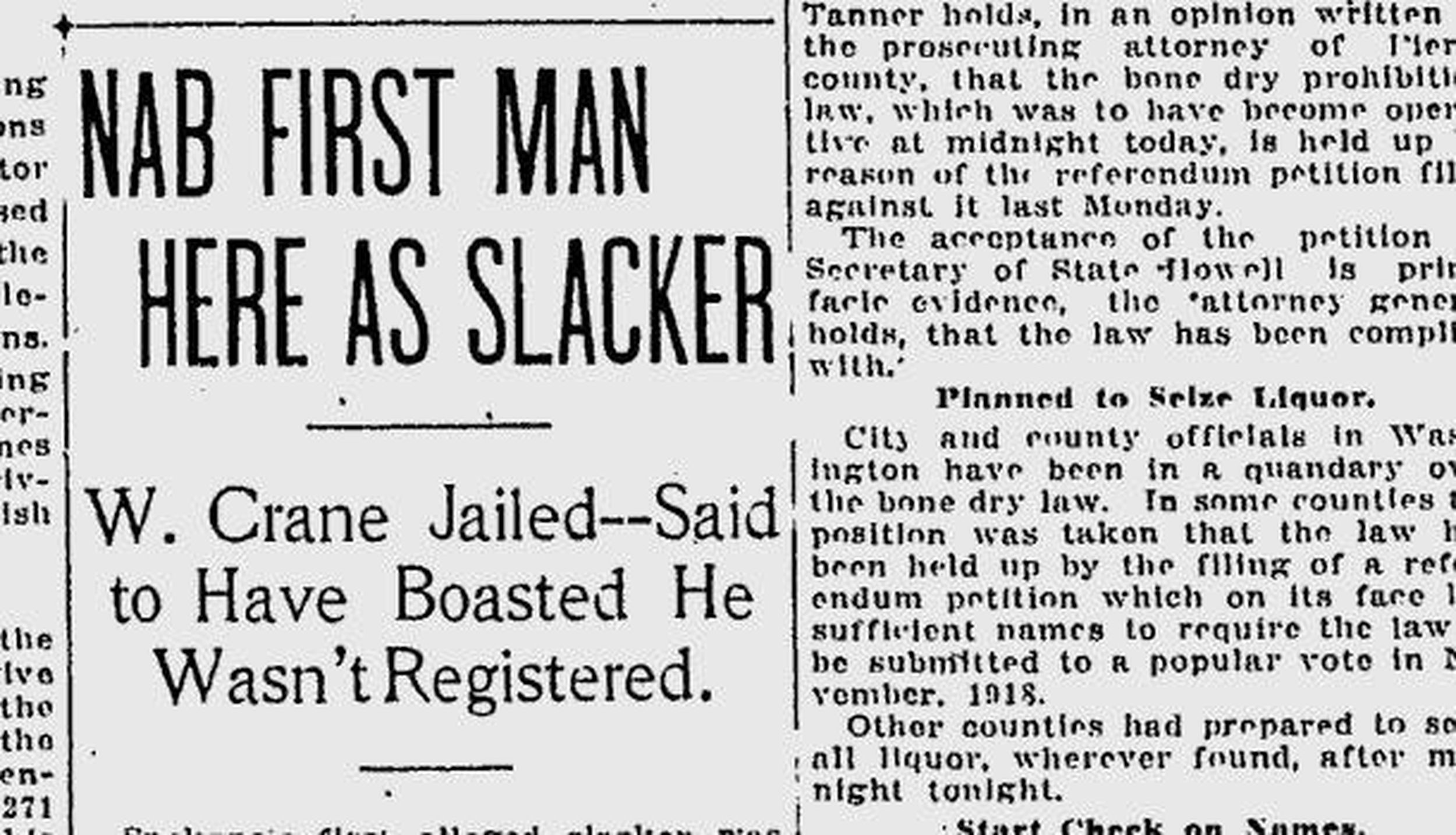 100 years ago in Spokane Draft dodger nabbed by deputy marshal The