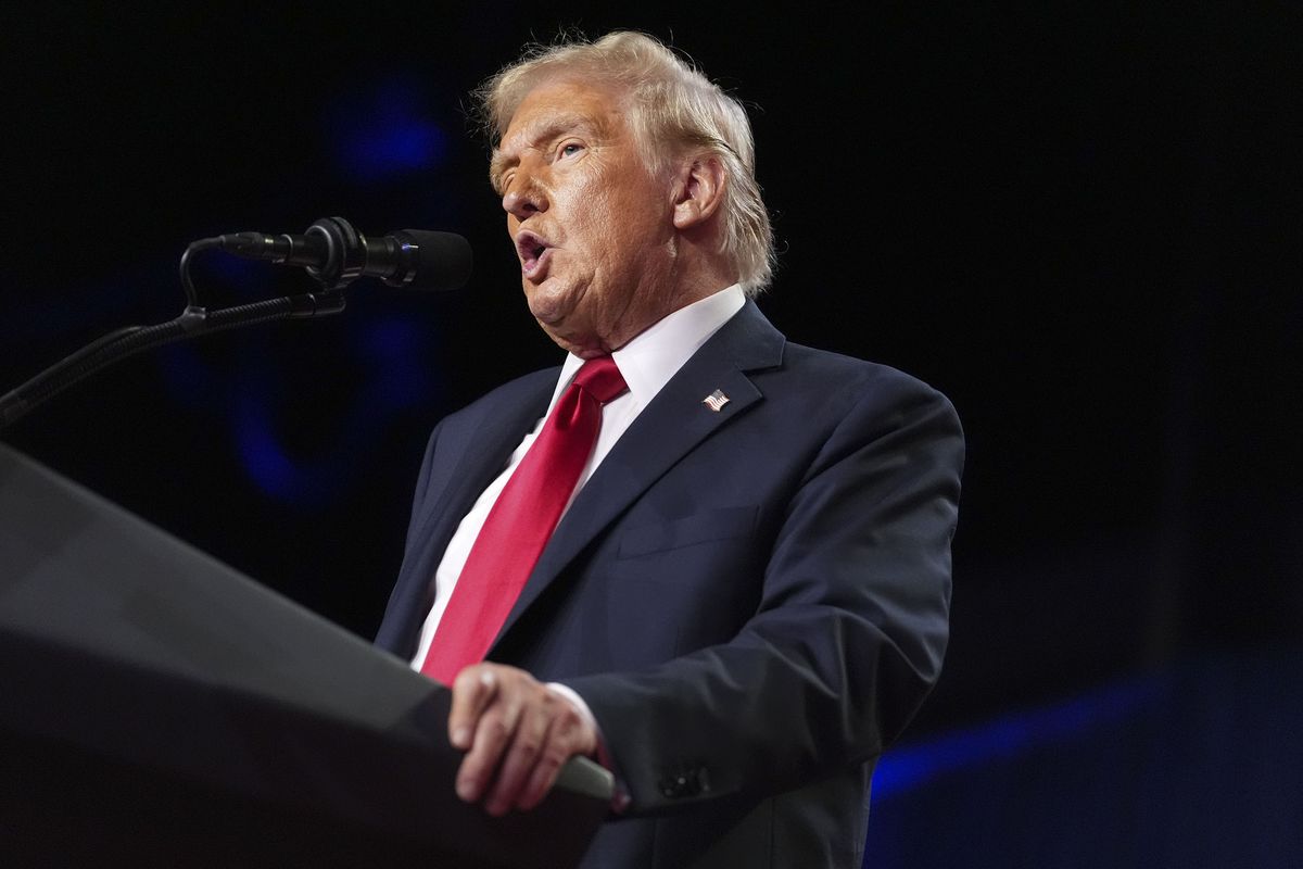 Donald Trump addresses the crowd during an election night party at the Palm Beach County Convention Center in Florida on Wednesday. (MUST CREDIT: Jabin Botsford/The Washington Post)  (Jabin Botsford/The Washington Post)