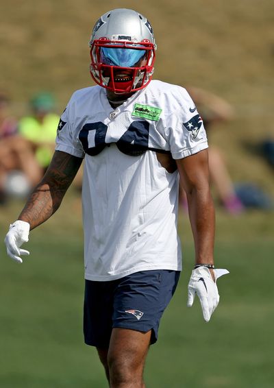 Kendrick Bourne of the New England Patriots during training camp at Gillette Stadium on August 15, 2022 in Foxboro, Massachusetts.   (Matt Stone/Boston Herald)