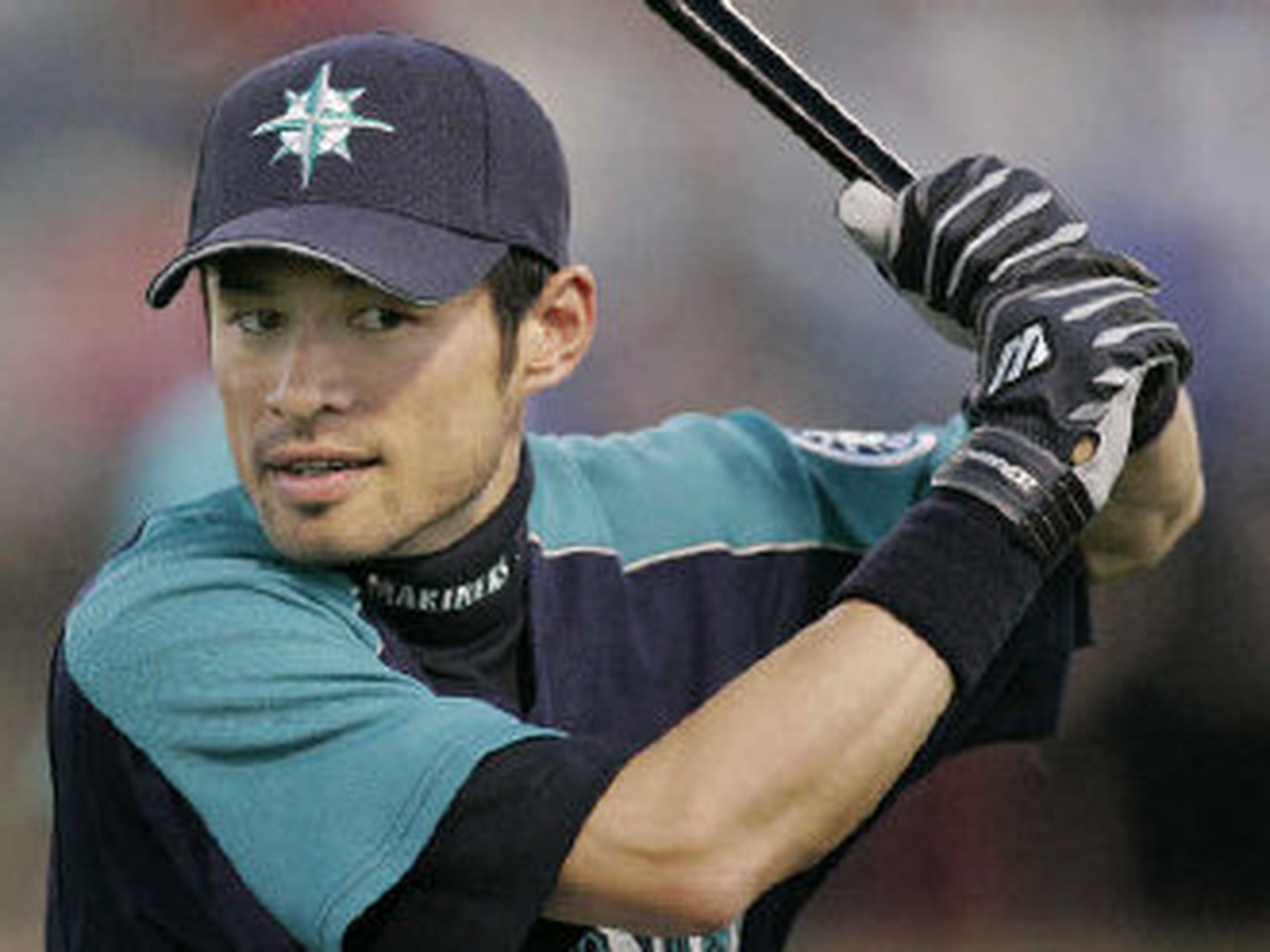 Seattle Mariners' Ichiro Suzuki of Japan has a couple of words for