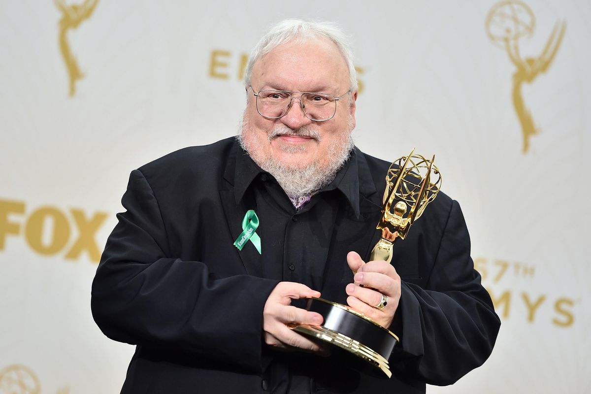 In this Sept. 20, 2015, file photo, author George R. R. Martin, winner of the award for outstanding drama series for “Game of Thrones,” poses in the press room at the 67th Primetime Emmy Awards at the Microsoft Theater in Los Angeles.