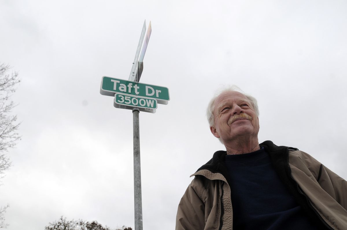 Marc Martyn stands in front of his house at the corner of Taft Drive and Fotheringham in north Spokane on Tuesday. He knew that William Howard Taft was seriously overweight.  (Photos by Jesse Tinsley / The Spokesman-Review)