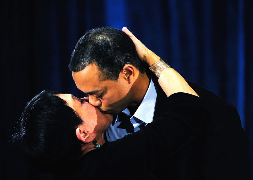 Tiger Woods hugs his mother Kultida Woods after making a statement at the Sawgrass Players Club, Friday, Feb. 19, 2010, in Ponte Vedra Beach, Fla. (Sam Greenwood / Getty Images Pool)