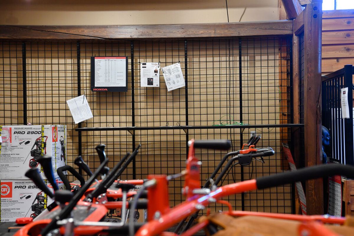 The generator shelf was empty on Wednesday at Country Homes Power in Spokane. Sales staff sold out of generators early in the morning.  (Tyler Tjomsland/THE SPOKESMAN-REVIEW)