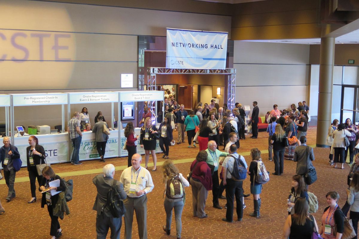 Attendees at the 2017 convention of the Council of State and Territorial Epidemiologists mill around the lobby of the Boise Centre on Monday, June 5, 2017; the convention drew more than 1,500 people to Boise. (Betsy Z. Russell)