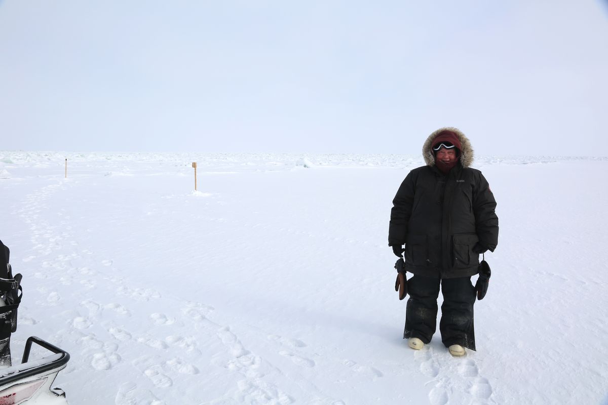 Jennifer Adams is seen on the shore-fast sea ice north of Utqiagvik, Alaska.  (photo courtesy of University of Idaho)